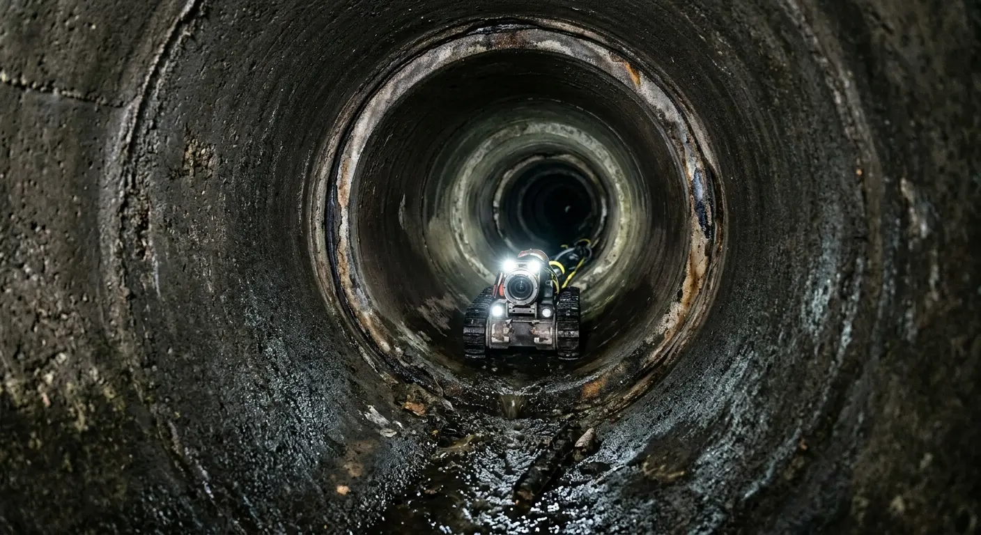 Robotic sewer camera inspecting pipe interior for Drain Snake Service in Lower